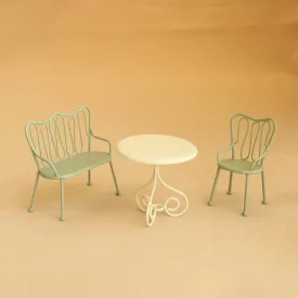 1:12 Scale French Vintage Metal Furniture Set  Includes Sofa, Armchair & Round Coffee Table  Handmade Miniature Dollhouse Decor in Gold & Light Green (Light Green)