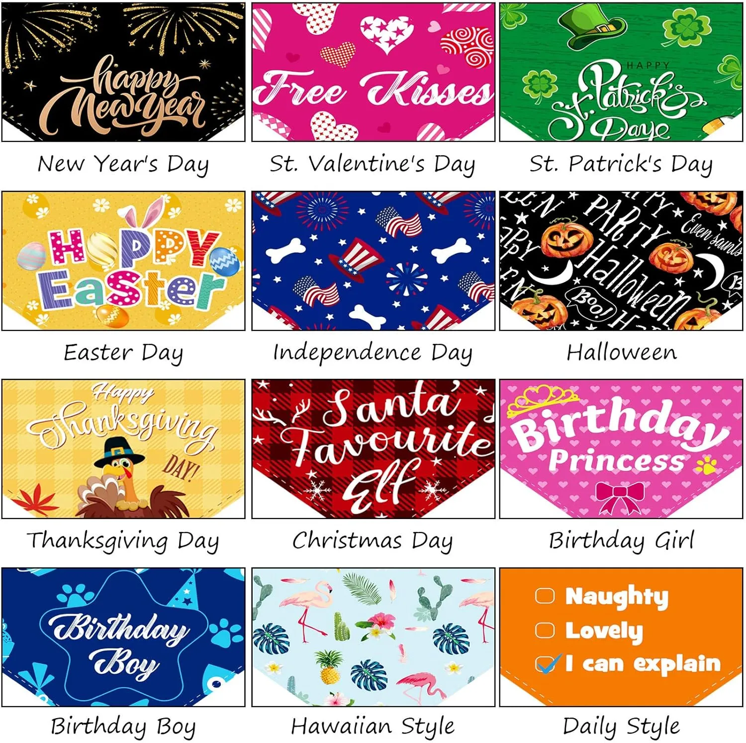 12 Pieces Holiday Dog Bandanas Patriotic Dog Scarf Birthday Daily Halloween Festival Costume Supply Pets Scarf Bandana for Cats Pets Costume(Small)