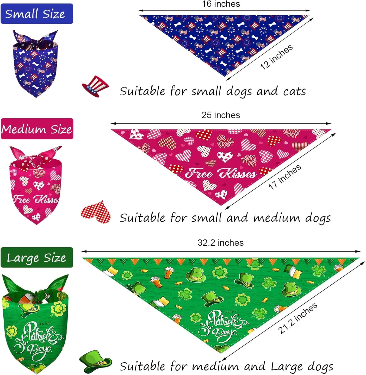 12 Pieces Holiday Dog Bandanas Patriotic Dog Scarf Birthday Daily Halloween Festival Costume Supply Pets Scarf Bandana for Cats Pets Costume(Small)