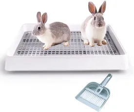 22x18 Inches Rabbit Litter Box With Grate, Extra Large Pan for Cage, Bunny Restroom Tray, Small Animals Toilet Potty Trainer for Hamster Ferret Rats Guinea Pigs Hedgehog