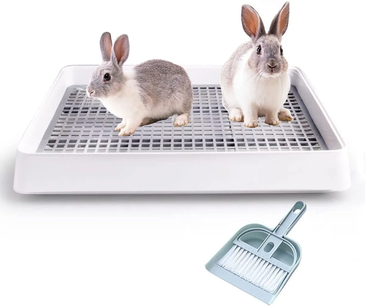22x18 Inches Rabbit Litter Box With Grate, Extra Large Pan for Cage, Bunny Restroom Tray, Small Animals Toilet Potty Trainer for Hamster Ferret Rats Guinea Pigs Hedgehog