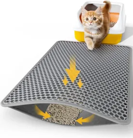 27" x 19" Cat Litter Mat - Large Litter Box Mat with Double Layers, Urine-Proof and Non-Slip Litter Trapping Mat, Easy to Clean Kitty Litter Mats for Floor, Scatter Control, Grey