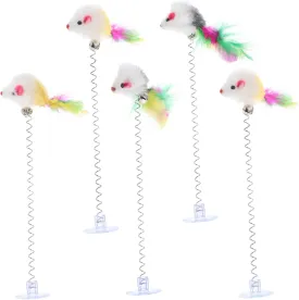 5Pcs Interactive Cat Teaser Wands with Bell Engaging Pet Stick for Exercise and Bonding for Indoor Play and Relieving Boredom