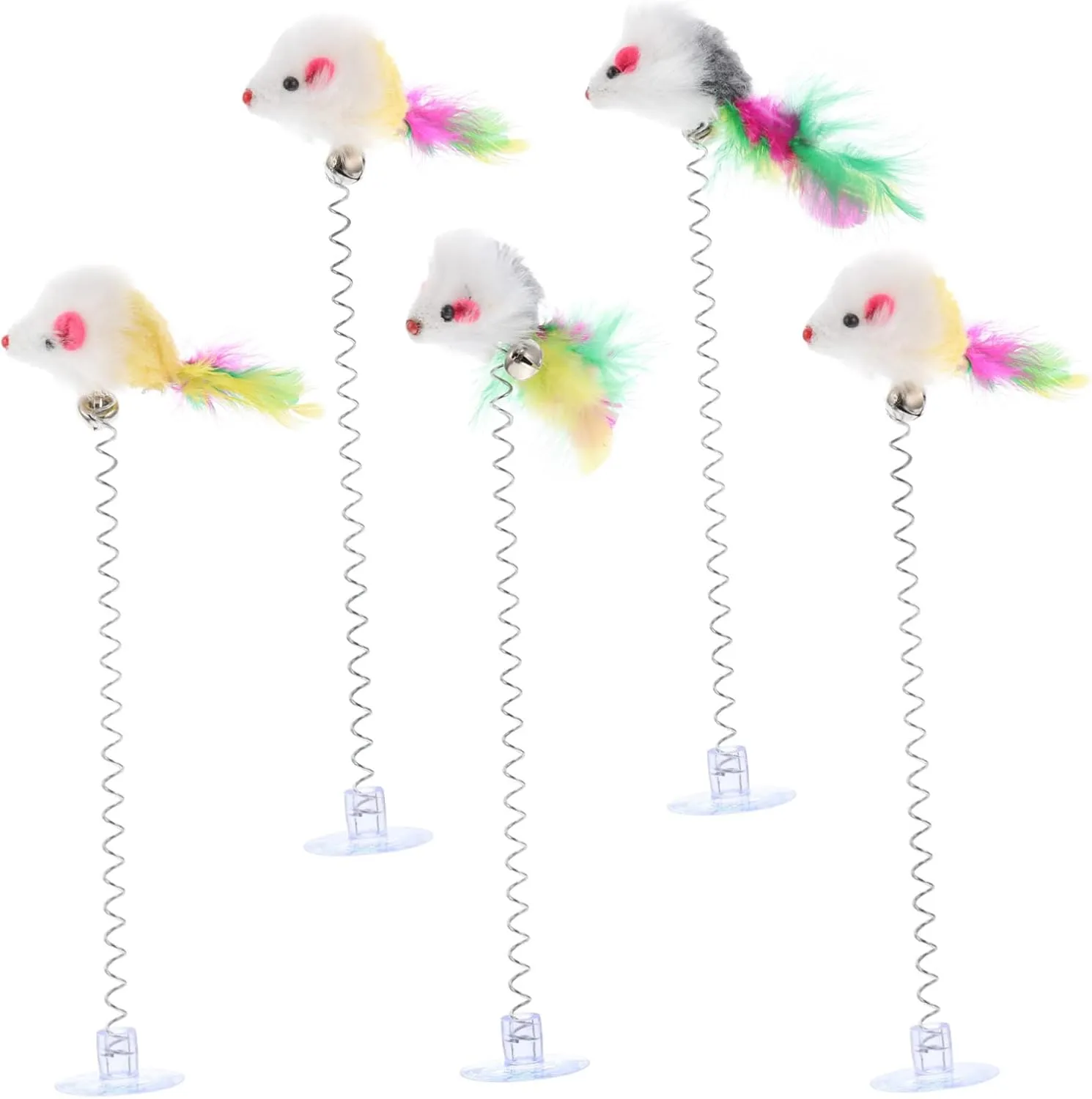 5Pcs Interactive Cat Teaser Wands with Bell Engaging Pet Stick for Exercise and Bonding for Indoor Play and Relieving Boredom
