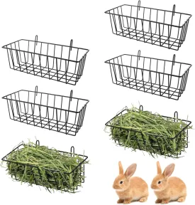 6 Pcs Rabbit Hay Feeder, Heavy Duty Metal Rabbit Hay Rack with Hooks, Bunny Hay Feeder Rack, Metal Rack Hay Holder for Rabbits Guinea Pigs, Small Animal Cage Accessories(9 x 4 x 2 Inch)