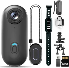 Action Mini Body Camera 128G with Audio & Video Recording - 4K Personal Civilian Wearable Small Cam - Tiny Pocket Vlogging Portable Hands Free Worn POV Recorder - Travel Pets Baby Family