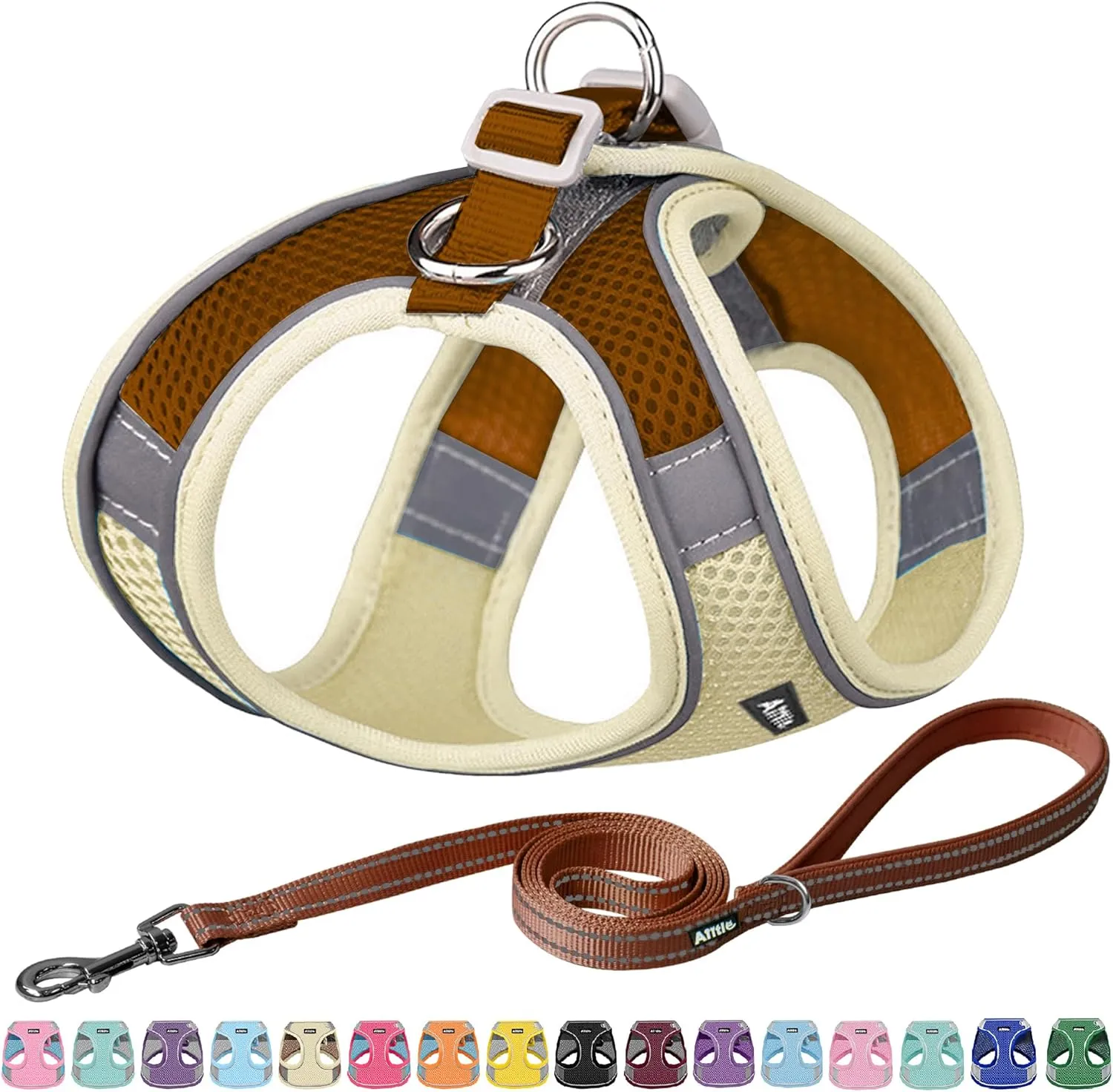 AIITLE Comfortable Dog Harness and Leash Set for Walking - Spring Step in Vest Harness,Reflective Bands, Adjustable No Pull Puppy Essentials, for Small Dogs and House Cats Beige XS