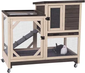 Aivituvin Rabbit Hutch Rabbit Cage Indoor Bunny Hutch with Run Outdoor Rabbit House with Two Deeper No Leak Trays - 4 Casters Include (Without Bottom Wire Netting)