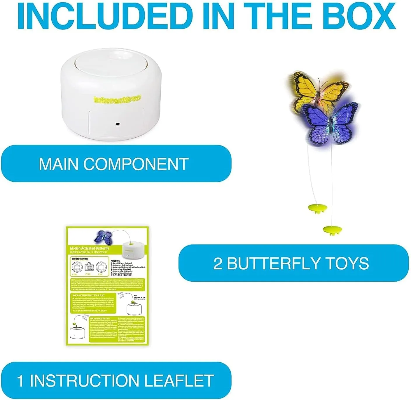 ALL FOR PAWS Motion Activate Cat Toys Interactive Flutter Butterfly Kitten Enrichment Toy with One Replacement for Indoor Cats