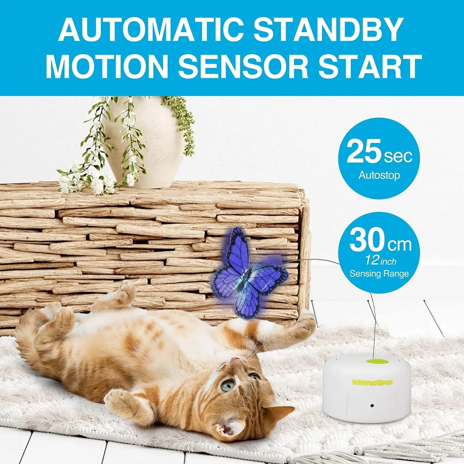 ALL FOR PAWS Motion Activate Cat Toys Interactive Flutter Butterfly Kitten Enrichment Toy with One Replacement for Indoor Cats