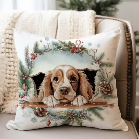 American Cocker Spaniel Throw Pillow Cover Peeking Dog in Crack Check Pillow Dog Memorial Pillows Farmhouse Decor Linen Throw Pillows for Sofa Chair Car 26x26in Easter Gift to Dog Mom