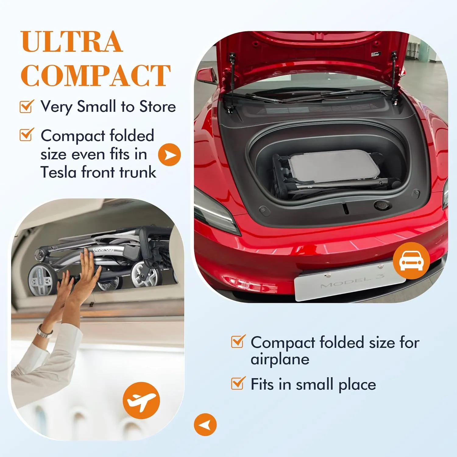 Beberoad Love R1 Auto-Folding Ultra Lightweight Travel Stroller for Airplane, Compact for Babies & Toddlers Aged 6-36 Months, 11.5 lbs, Combines into Double Stroller, Gray