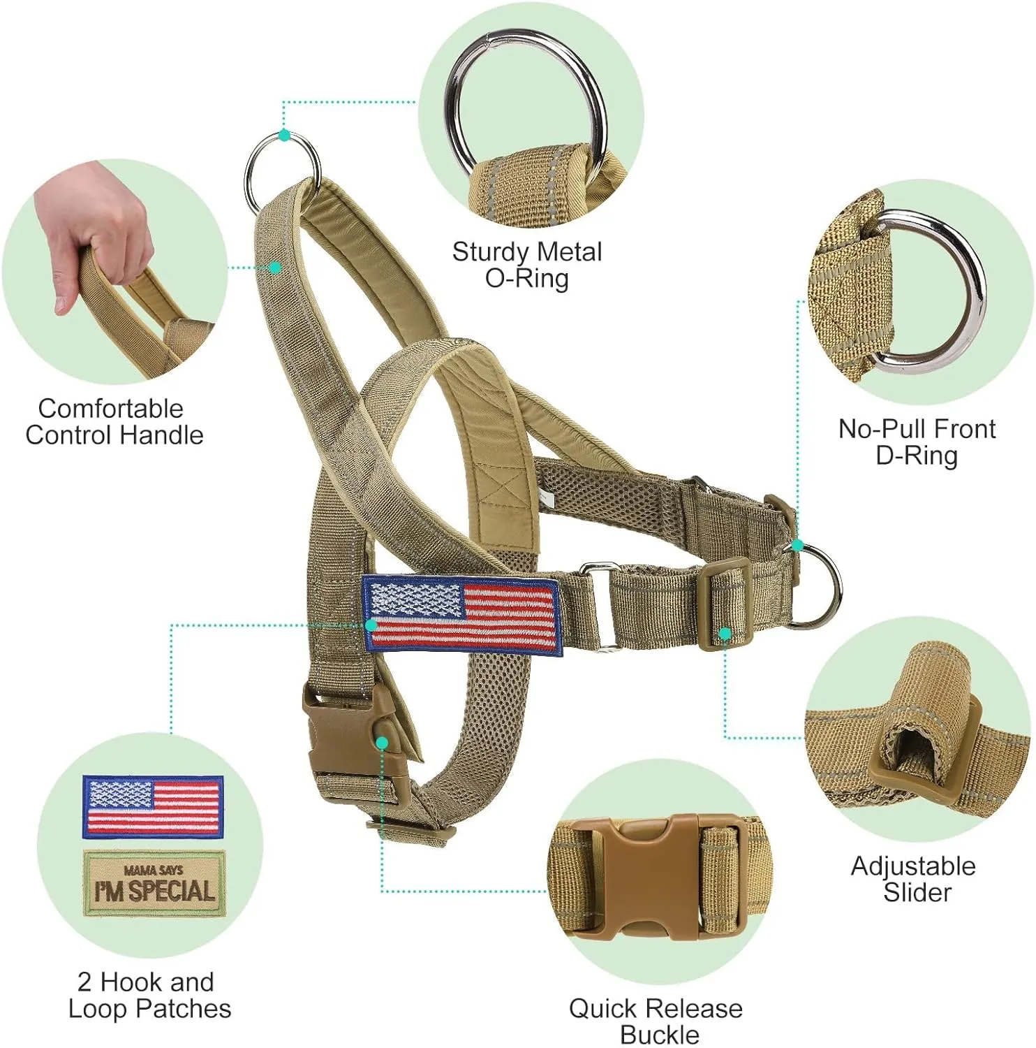 BINGPET No Pull Dog Harness with Two Patches and Soft Handle,Reflective Adjustable Easy Walk Dog Harness for Small Medium Large Dogs,Quick Fit & Escape Proof for Outdoor Walking Training(Yellow,L)