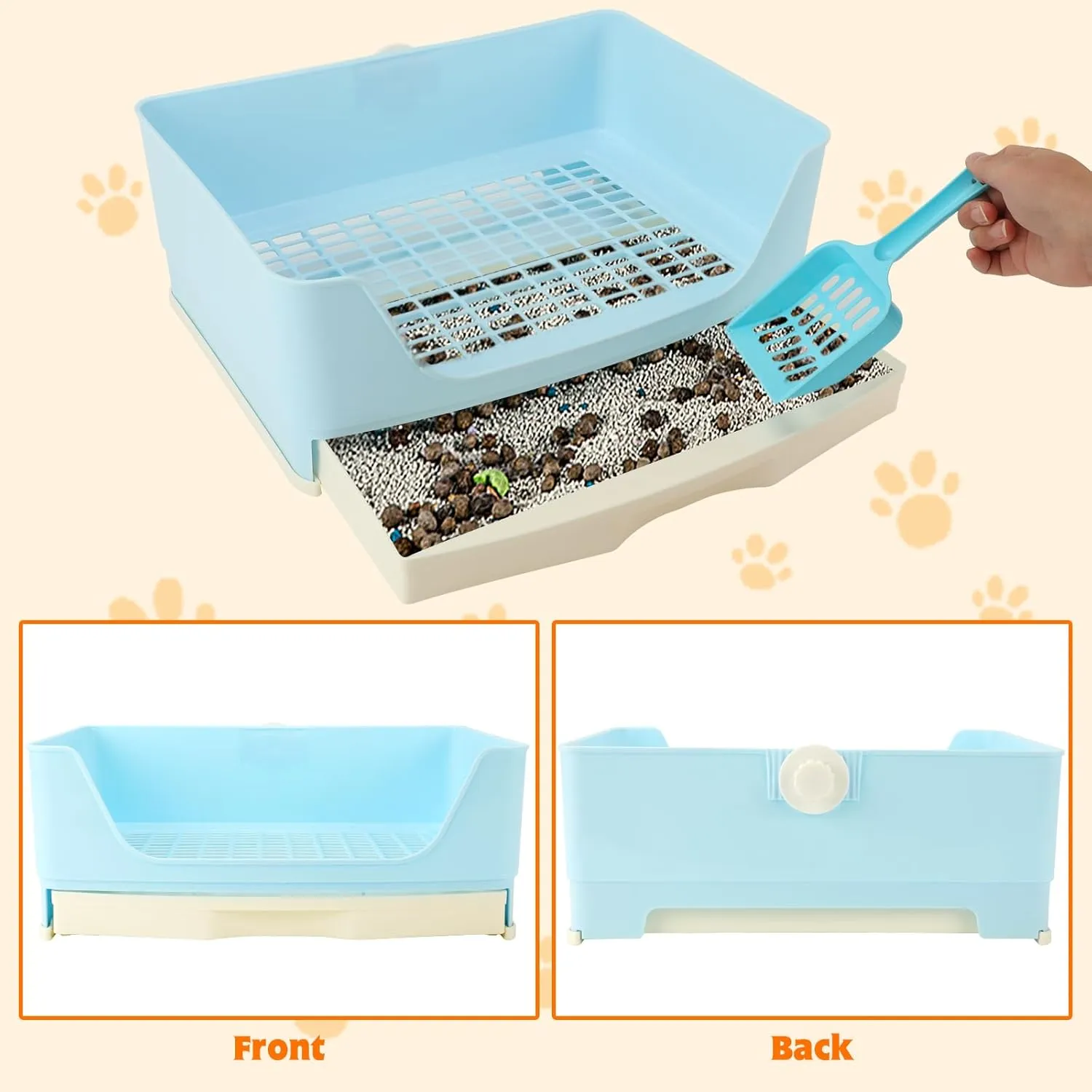 BWOGUE Large Rabbit Litter Box Toilet,Potty Trainer Corner Bedding with Drawer Larger Pet Pan for Adult Guinea Pigs, Rabbits, Hamster, Chinchilla, Ferret, Galesaur, Small Animals(Blue)