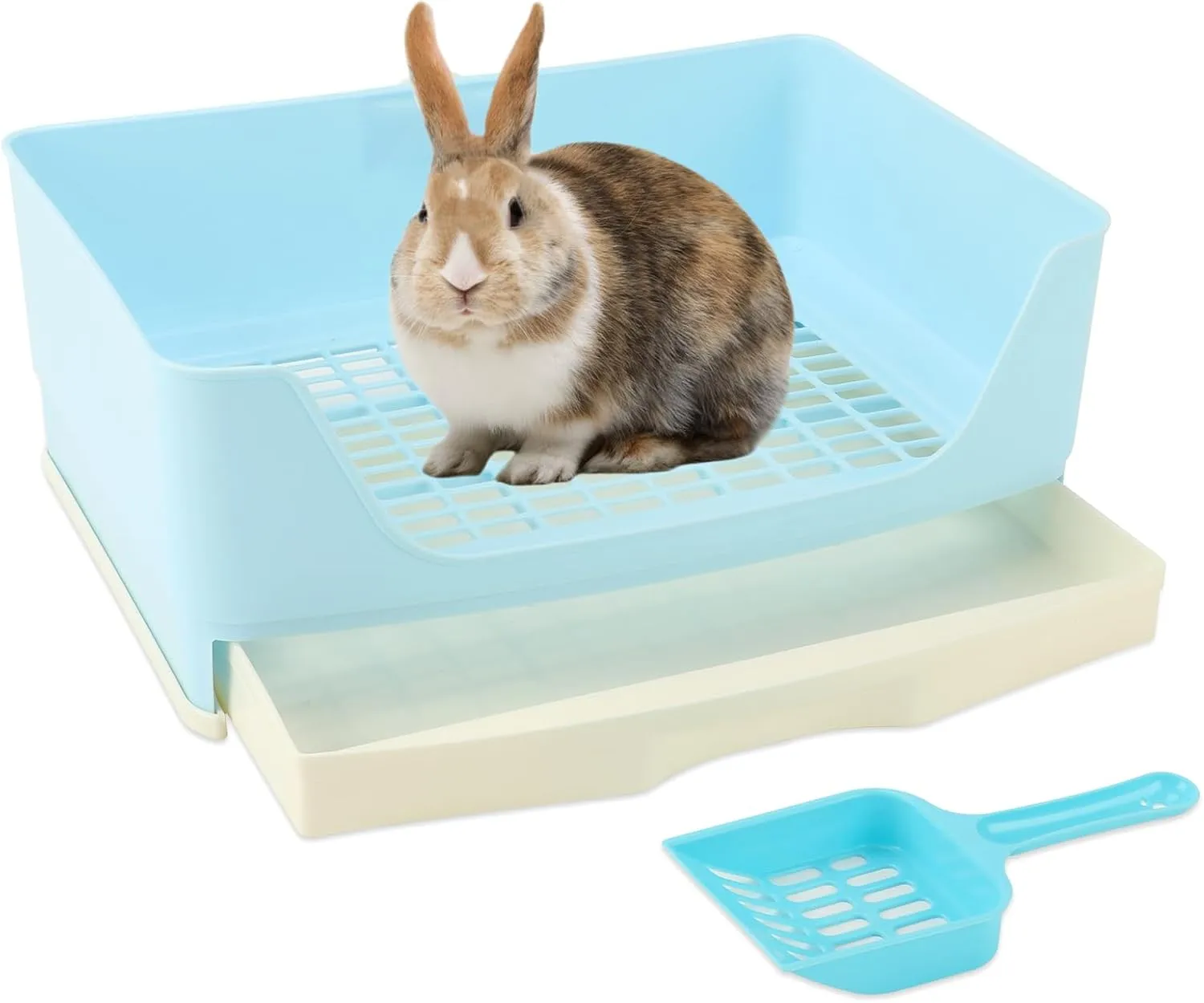 BWOGUE Large Rabbit Litter Box Toilet,Potty Trainer Corner Bedding with Drawer Larger Pet Pan for Adult Guinea Pigs, Rabbits, Hamster, Chinchilla, Ferret, Galesaur, Small Animals(Blue)