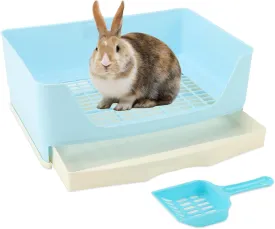 BWOGUE Large Rabbit Litter Box Toilet,Potty Trainer Corner Bedding with Drawer Larger Pet Pan for Adult Guinea Pigs, Rabbits, Hamster, Chinchilla, Ferret, Galesaur, Small Animals(Blue)