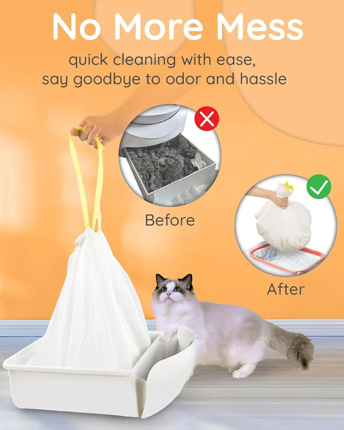 Cat Litter Box Liners with Drawstring 20 Count, 23x14 Kitty Litter Box Bags Leak-Proof liners Fit for Purax/PuraMax with 10KG/22LBS Load Capacity, Small