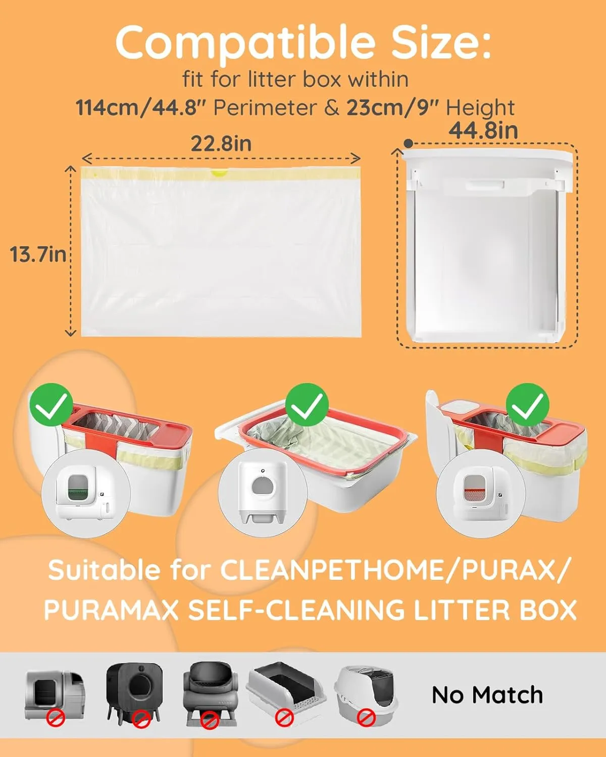 Cat Litter Box Liners with Drawstring 20 Count, 23x14 Kitty Litter Box Bags Leak-Proof liners Fit for Purax/PuraMax with 10KG/22LBS Load Capacity, Small