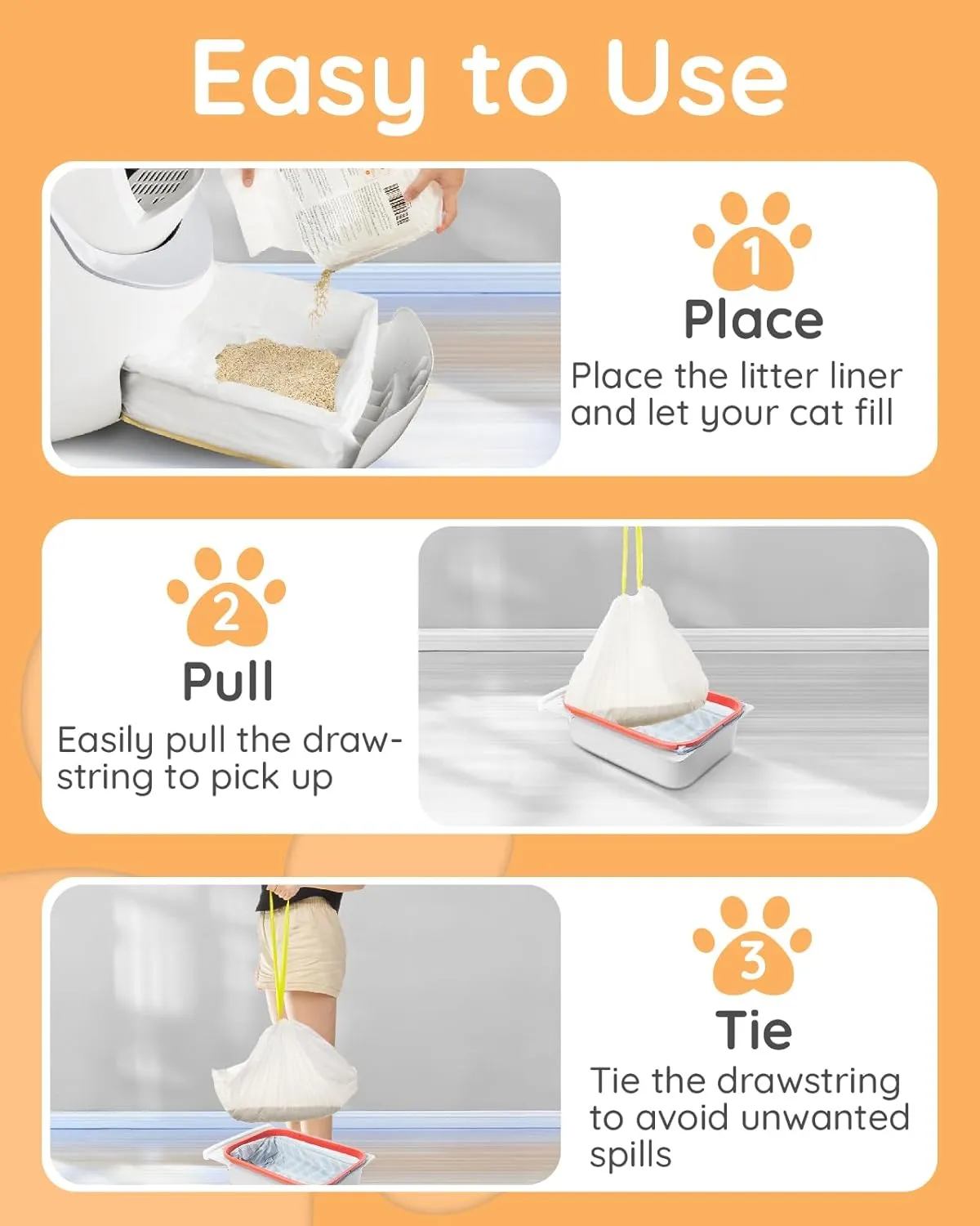Cat Litter Box Liners with Drawstring 20 Count, 23x14 Kitty Litter Box Bags Leak-Proof liners Fit for Purax/PuraMax with 10KG/22LBS Load Capacity, Small