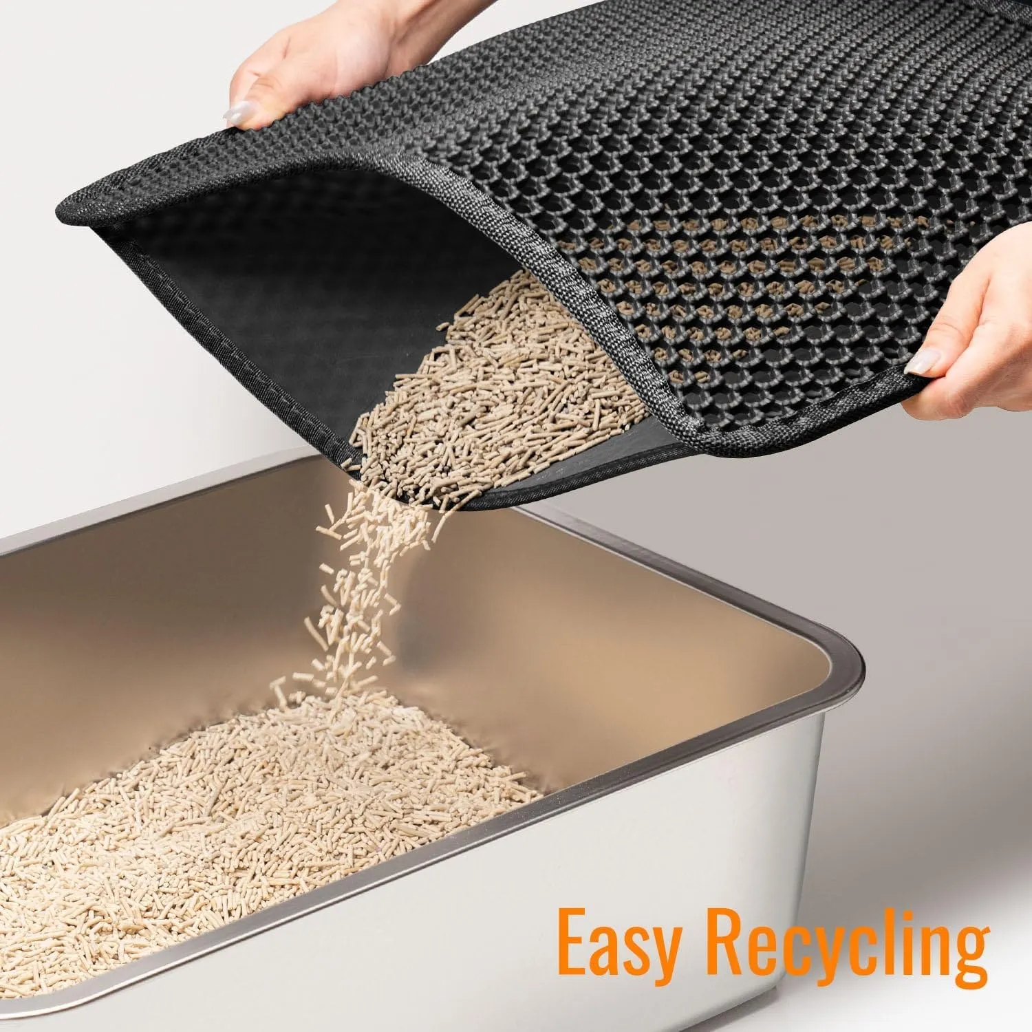 Cat Litter Mat 23"X17" Litter Box Mat, EVA Honeycomb Double Layer Design, Urine & Waterproof, Scatter Control Kitty Litter Mat, Less Waste, Easier To Clean,Washable, Black