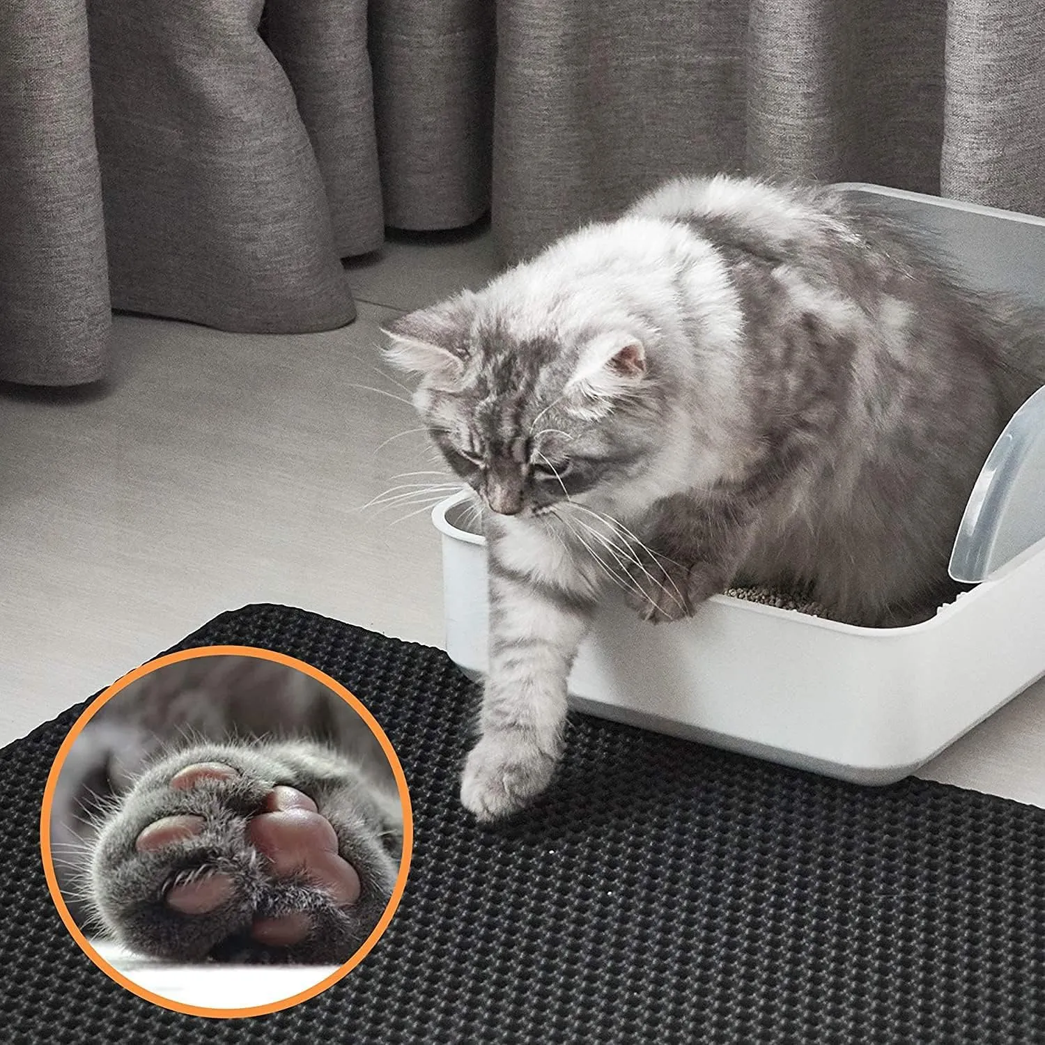 Cat Litter Mat 23"X17" Litter Box Mat, EVA Honeycomb Double Layer Design, Urine & Waterproof, Scatter Control Kitty Litter Mat, Less Waste, Easier To Clean,Washable, Black