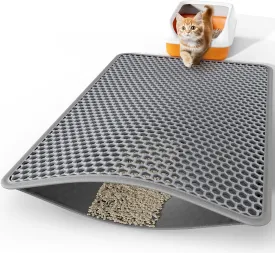Cat Litter Mat - 46" x 35" Jumbo Litter Box Mat with Double Layers, Urine-Proof and Non-Slip Litter Trapping Mat, Easy to Clean Kitty Litter Mats for Floor, Scatter Control, Grey