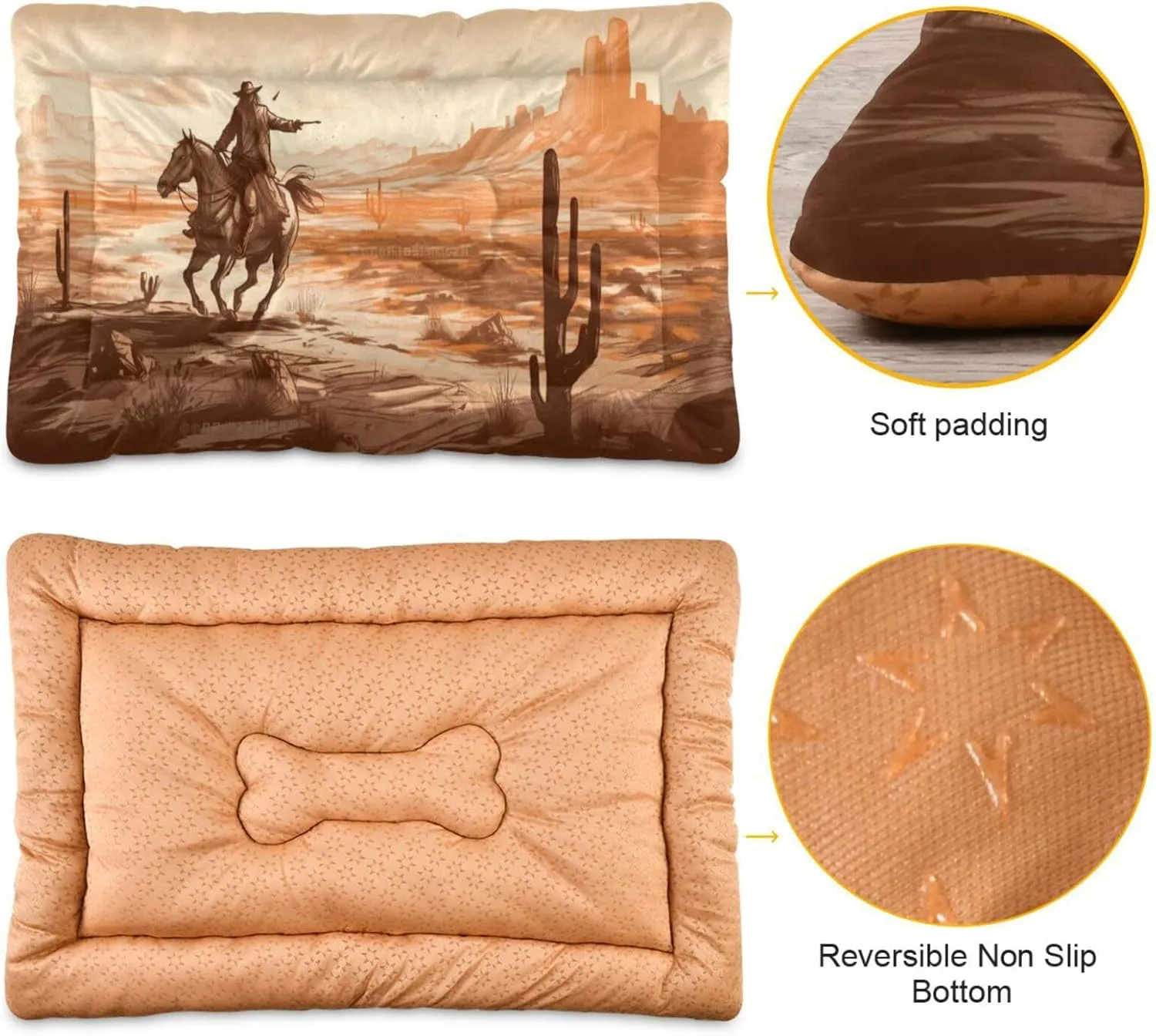 Cowboy Crate Pet Bed, Portable Washable Dog Cat Mat, Soft Comfortable Pet Mattress with Non-Slip Bottom for Dogs Cats Sleeping, 24 x 18 Inch