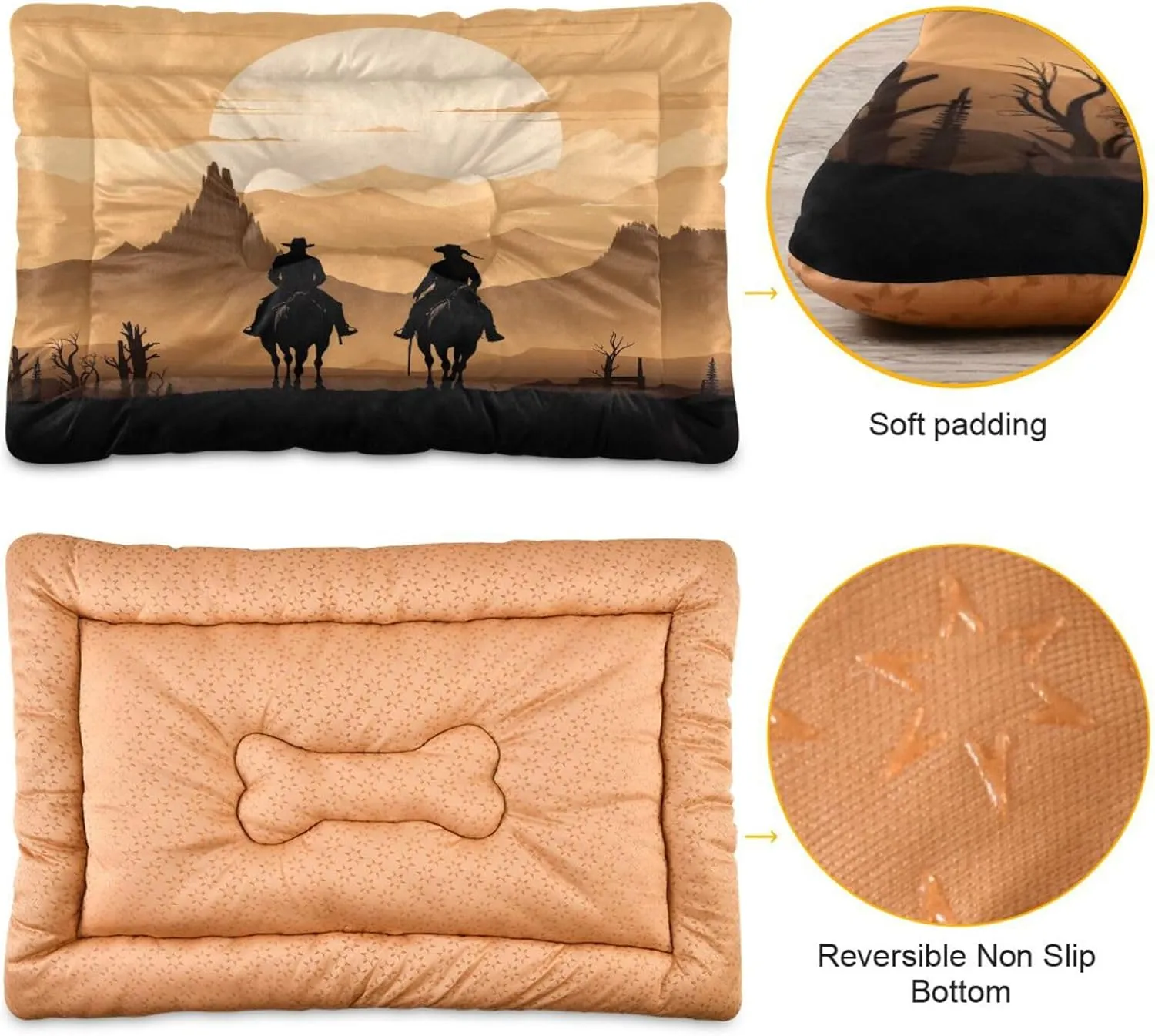 Cowboy Crate Pet Bed, Portable Washable Dog Cat Mat, Soft Comfortable Pet Mattress with Non-Slip Bottom for Dogs Cats Sleeping, 36 x 24 Inch