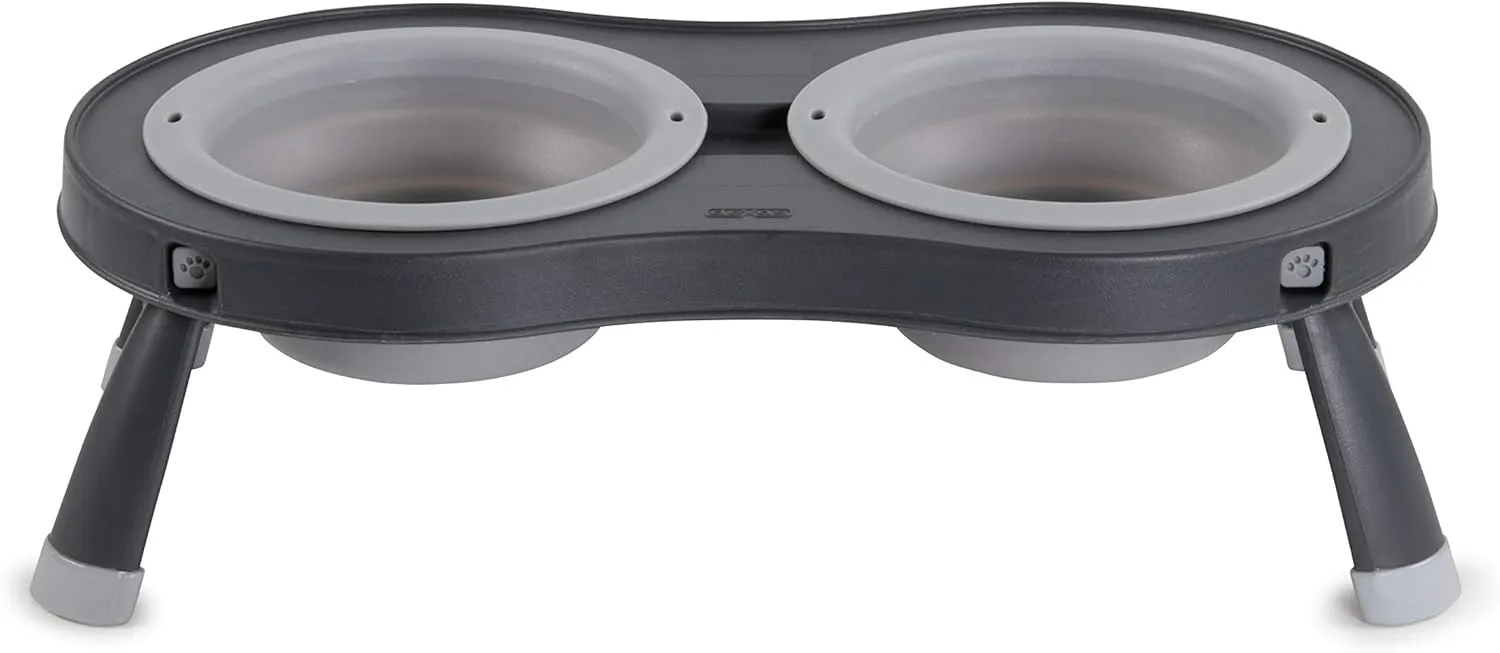 Dexas Pets Double Elevated Pet Feeder, Light Gray, Small/1 Cup Capacity Bowls (PW100432429)