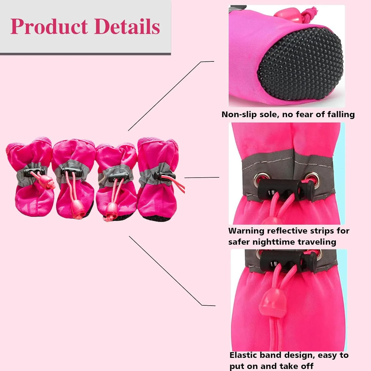 Dog Boots for Small Medium Large Dogs with Reflective Strap, Anti-Slip Dog Shoes for Hot Pavement, Dog Booties and Paw Protectors for Cat Pet Doggie Hiking Hardwood Indoor Outdoor (Pink 5)