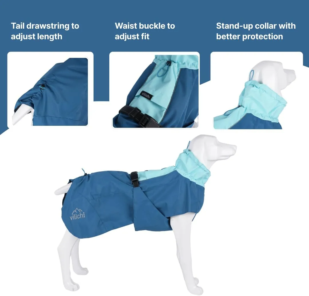Dog Raincoat, Waterproof Jacket, Windproof & Lightweight Outdoor Rain Coat, Body Coverage Poncho,with Storage Bag, Blue, for Medium and Large Breed (X-Large)