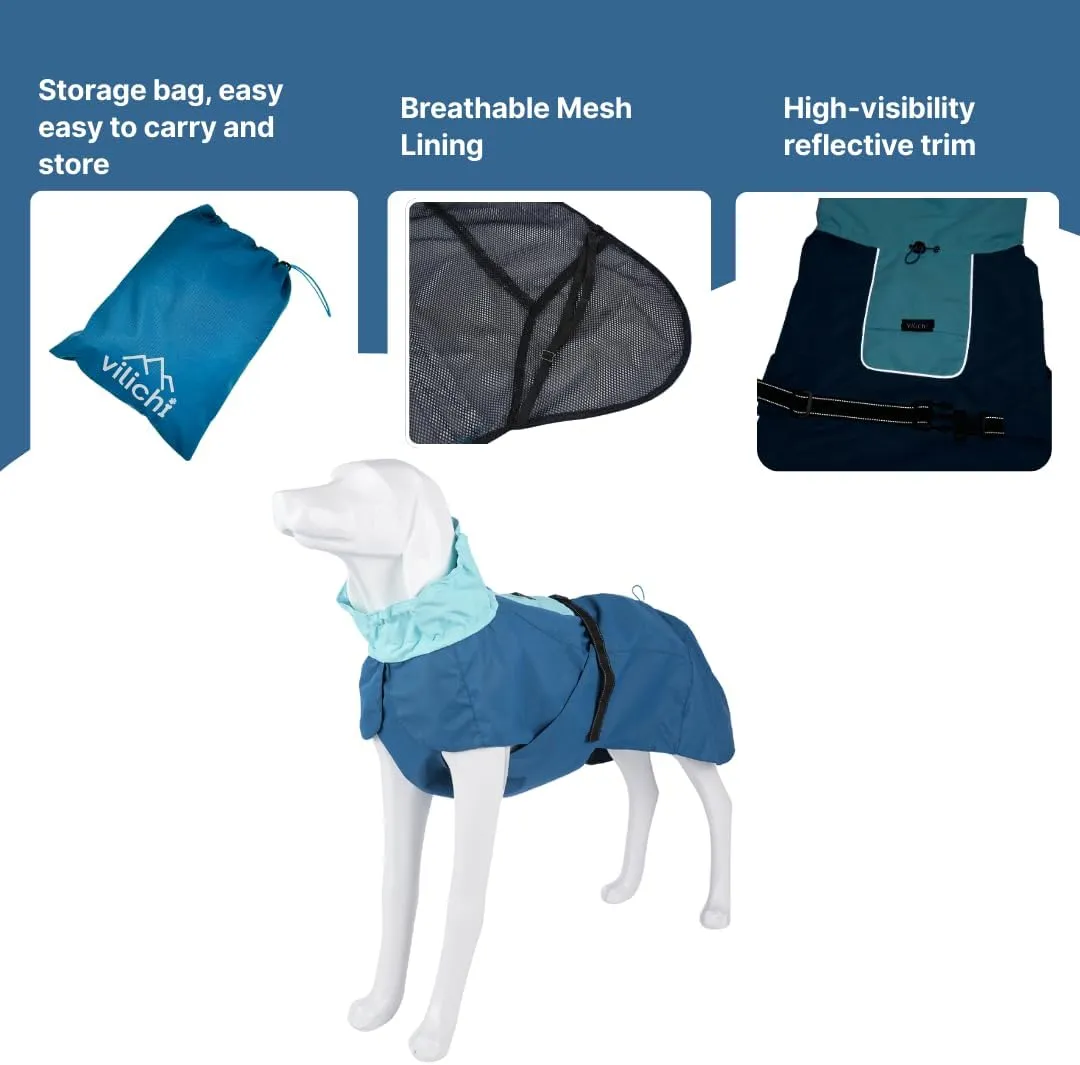 Dog Raincoat, Waterproof Jacket, Windproof & Lightweight Outdoor Rain Coat, Body Coverage Poncho,with Storage Bag, Blue, for Medium and Large Breed (X-Large)