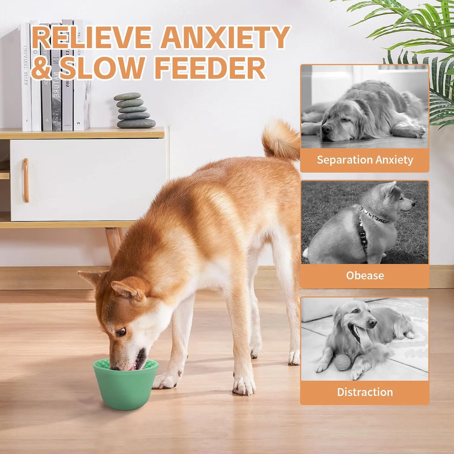 Dog Slow Feeder Lick Bowl,Anxiety Relief Slow Feeder Treat Dispenser, Non-Slip Anti-chocking Pet Dish, Silicone Dog Licking Bowl Entertainment Interactive Puzzle Toy for Small & Medium-Green
