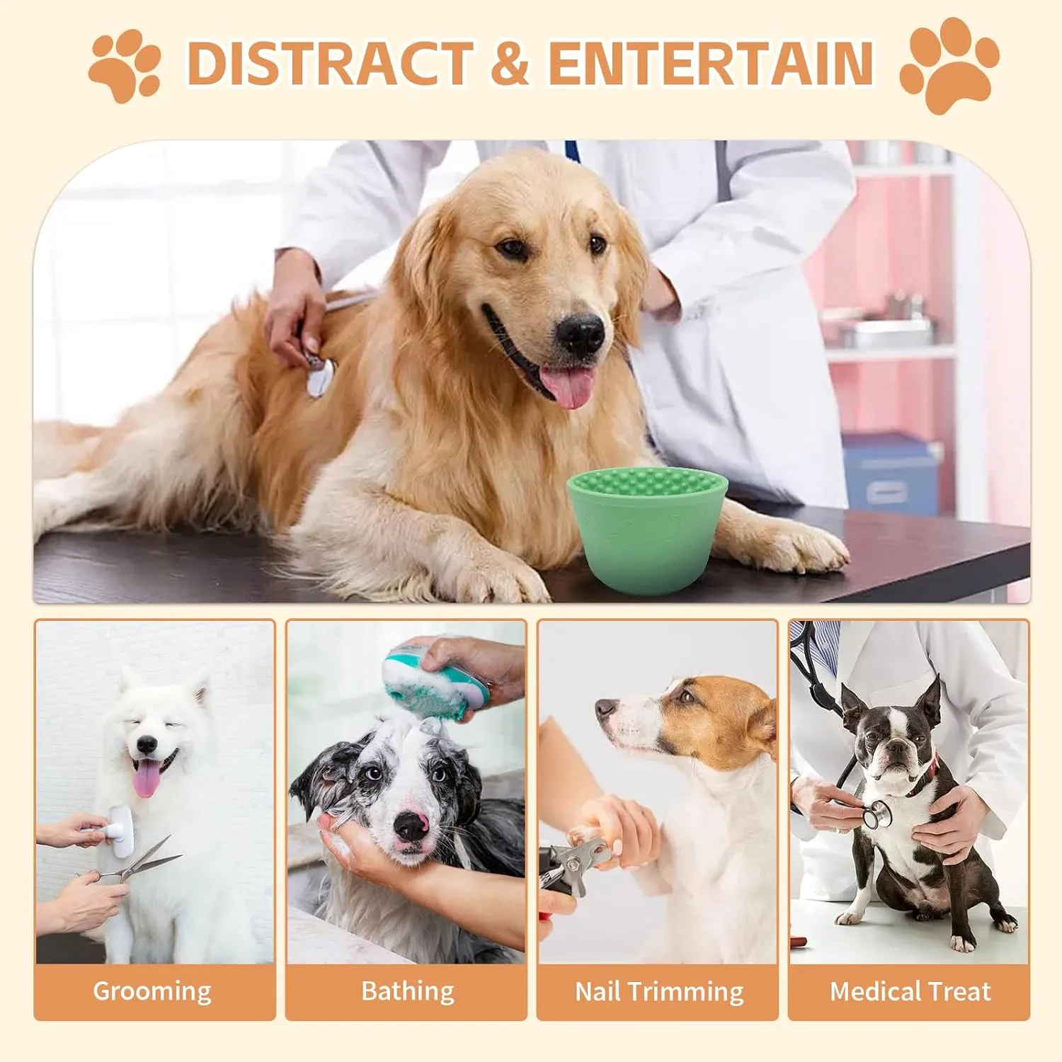 Dog Slow Feeder Lick Bowl,Anxiety Relief Slow Feeder Treat Dispenser, Non-Slip Anti-chocking Pet Dish, Silicone Dog Licking Bowl Entertainment Interactive Puzzle Toy for Small & Medium-Green