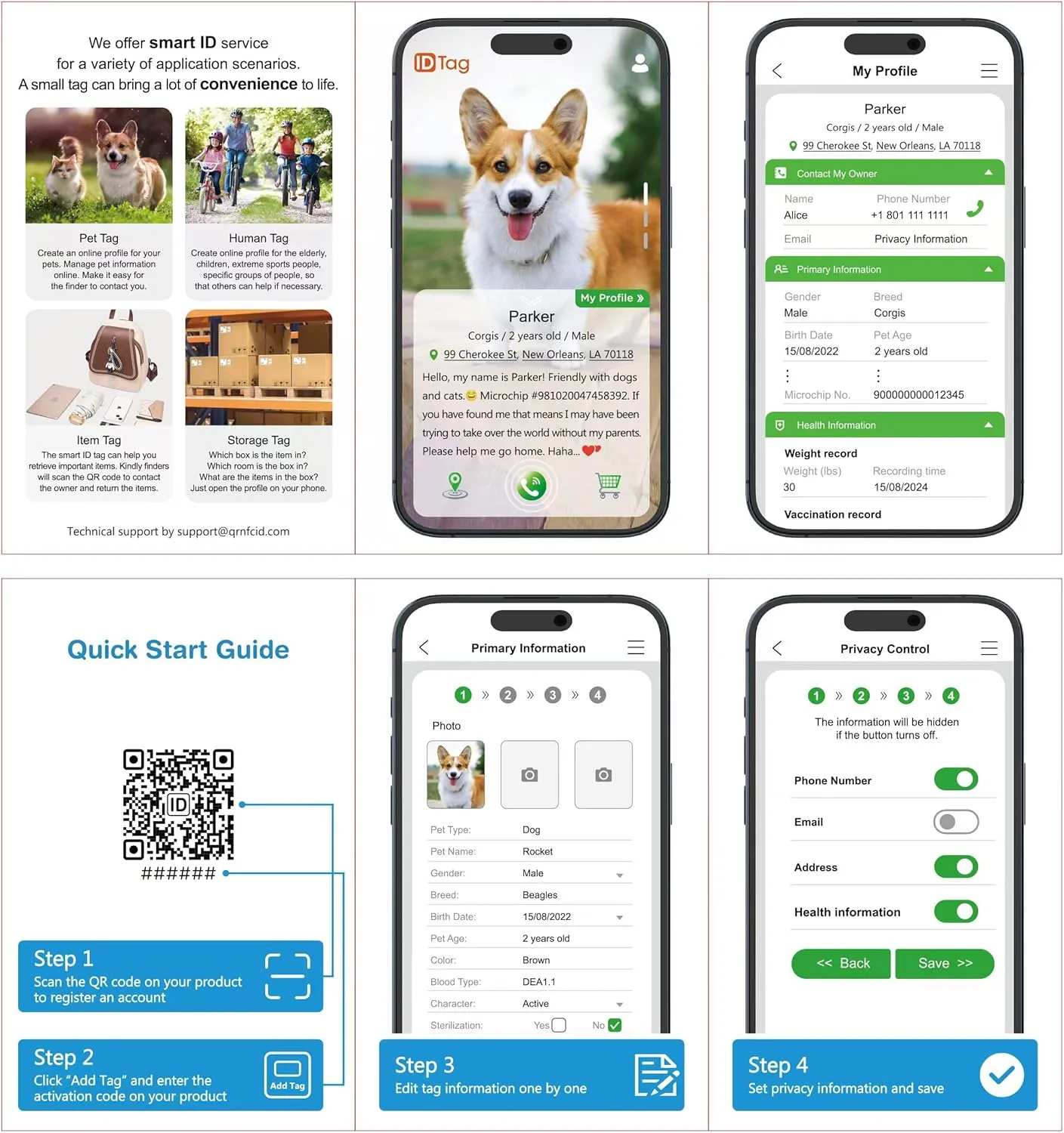 Dog Tag Personalized QR Code and Service Dog Tag, Modifiable Pet Online Profile, Multiple Emergency Contact, Scan QR Code Send Pet GPS Location Email
