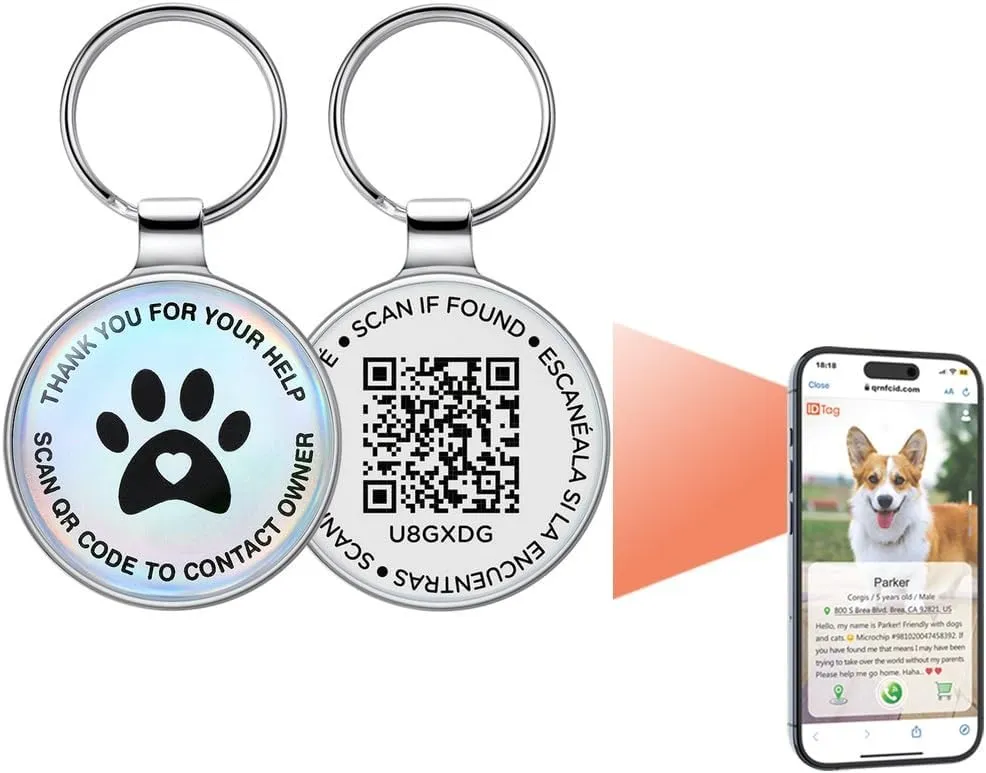 Dog Tag Personalized QR Code and Service Dog Tag, Modifiable Pet Online Profile, Multiple Emergency Contact, Scan QR Code Send Pet GPS Location Email