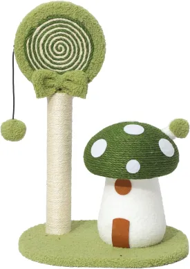 Doggie&Kittie Cat Scratching Post Cute Kitten Scratching Board Kitty Toys Mushroom Lollipop Cat Scratcher Furniture Cat Climber Climbing Tower for Indoor Cats Sisal Material (Green)