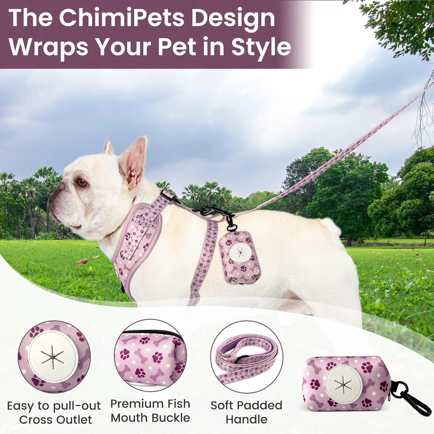 Easy-Walk Dog Harness and Leash, Small Easy-Walk Dog Harness, Puppy Starter Kit, No-Escape Harness & Leash Set Training | Frenchie, Yorkie, Chihuahua, Dachshund Dog or Puppy Vest w/Poop Bag Holder