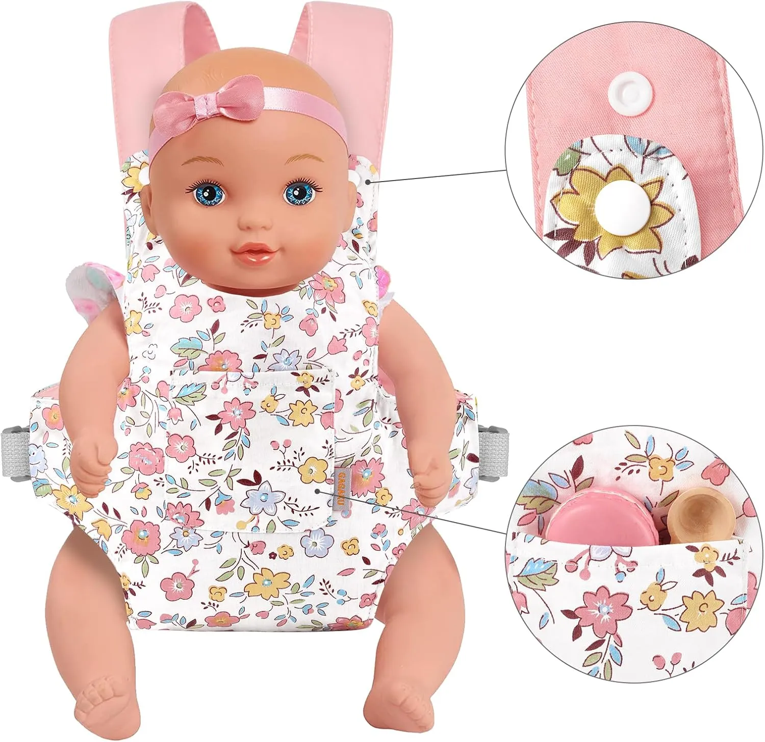 GAGAKU Baby Doll Carrier Doll Accessory Carrier Stuffed Animal Carrier with Adjustable Straps for Kids  Pink - Peach Blossom