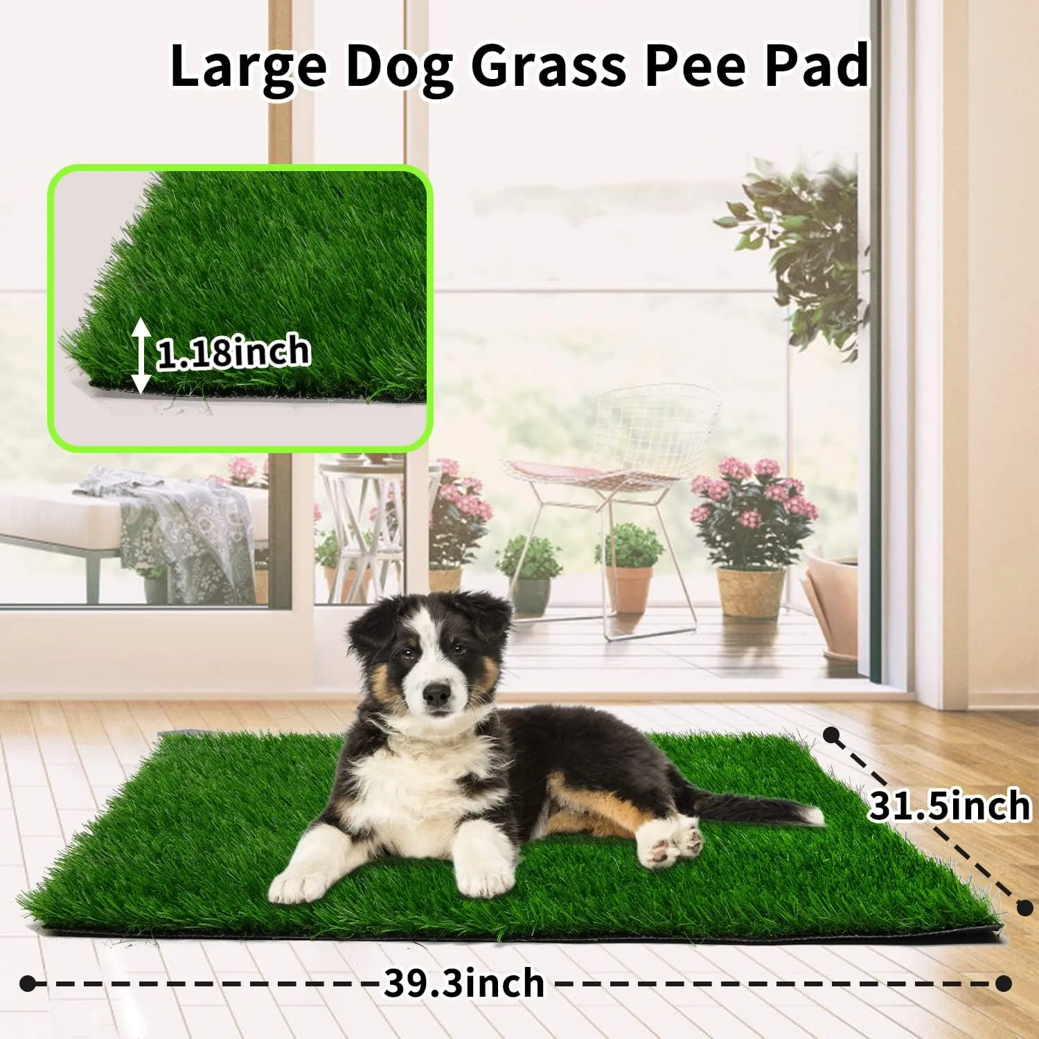 Grass Pad for Dogs 39.3 x 31.5 inches Strong Absorbency Soft Artificial Grass for Pets Potty Training, Easy to Clean Fake Grass for Dog Indoor Outdoor Use(1 Pack)