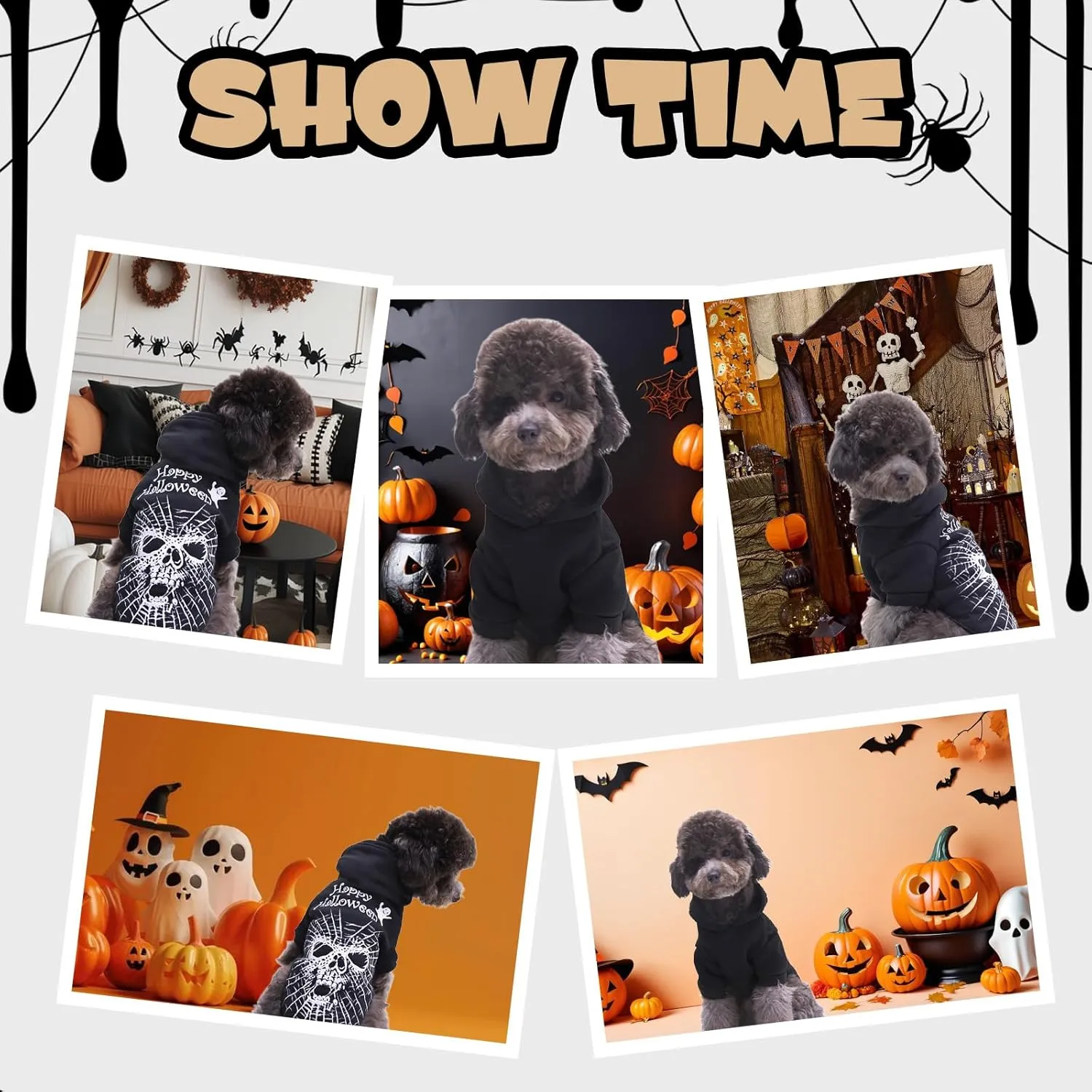 Halloween Dog & Cat Hoodies - Black Spider Fleece Sweatshirt - X-Small
