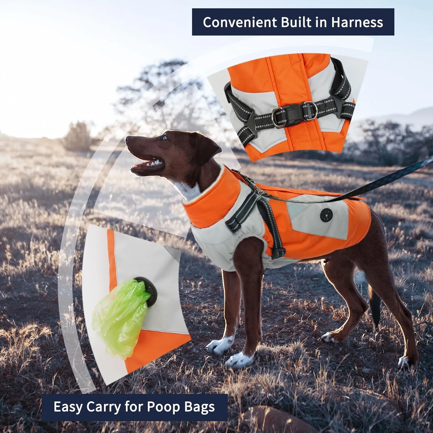 IECOii Warm Small Dog Coat Harness with D Ring -Orange,Small- Zip Small Dog Jacket Winter Reflective, Fleece Lined Dog Snowsuit Snow Jacket,Pet Clothes for Small Dogs Yorkshire Terrier Bichon Shih Tzu