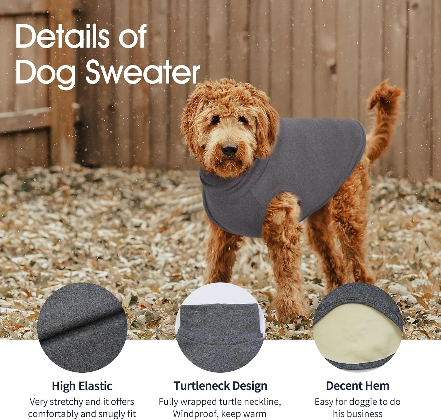 IECOii XL Dog Sweater - Stretch Fleece Turtleneck Vest for Large Dogs, Grey, X-Large, Warm Sweatshirt for Girl Boy, Christmas