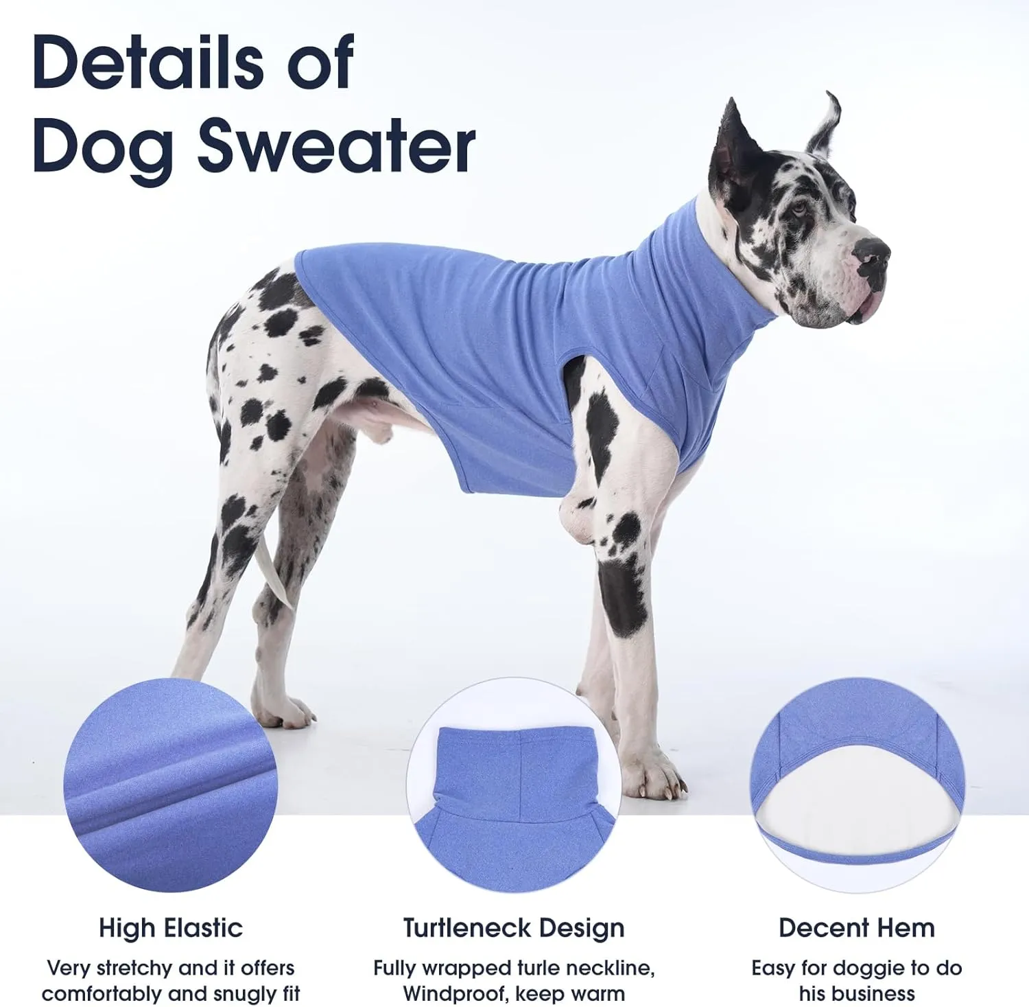 IECOii XL Dog Sweater,Stretch Fleece Vest Dog Sweater - Blue,X-Large,Turtleneck Dog Sweater For Large Dogs Girl Boy,Warm Dog Fleece Sweater Extra Large Dog Sweater Dog Sweatshirt,Christmas Dog Sweater
