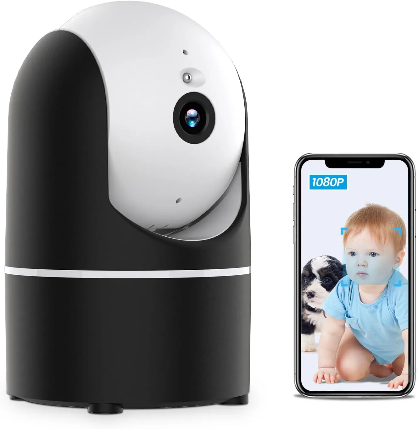 Indoor Camera, 1080P HD 360 Pan/Tilt WiFi Camera for Dog/Pet/Baby/Home Security, AI Human/Sound/Motion Detection, Night Vision, 2-Way Audio, Cloud/Max 256GB TF Card Storage, work with Alexa, White