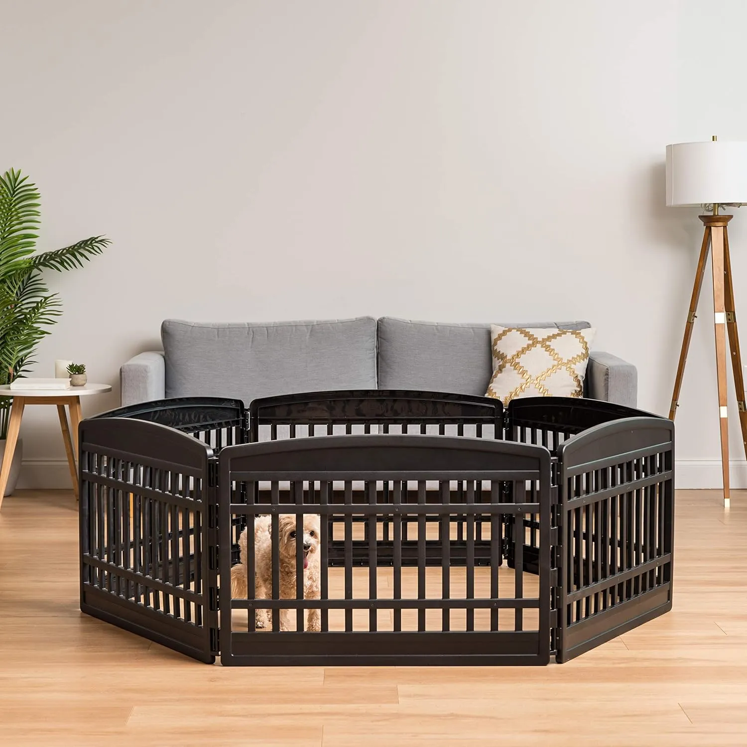 IRIS USA 24" 6-Panel Puppy Playpen, 61 x 61 x 24, Puppy Fence, Dog Playpen, Dog Play Pen Indoors, Pet Fence, Small/Medium Pets, Black