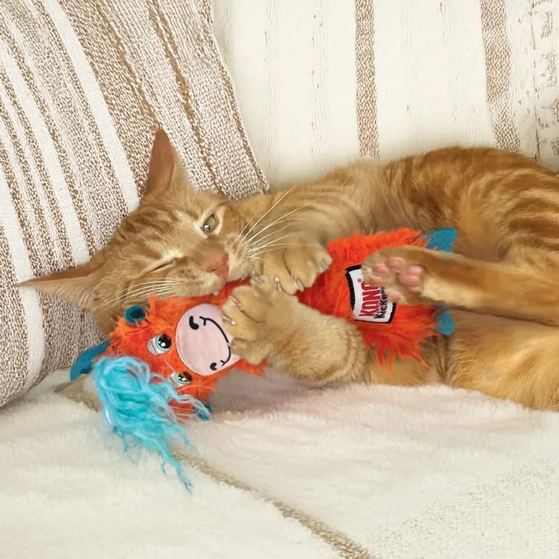 KONG Kickeroo Highland Cow Cat Toy  Plush Catnip Toy with Crinkle Sound & Fluffy Tail  Assorted Colors (1 Pack)