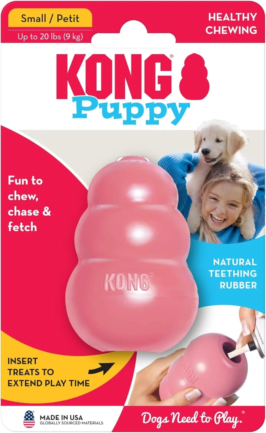 KONG - Puppy Toy Natural Teething Rubber - Fun to Chew, Chase and Fetch - for Small Puppies - Pink
