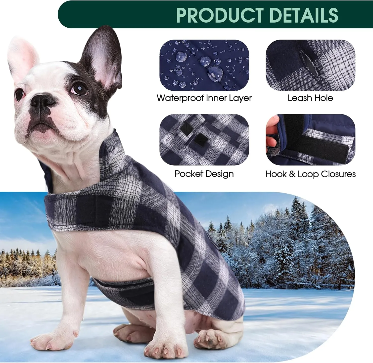 Kuoser Reversible Dog Jacket, Warm Winter Coat, Windproof Dog Clothes, Dark Blue XL