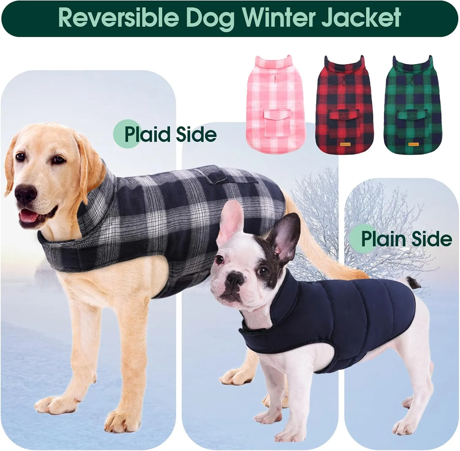 Kuoser Reversible Dog Jacket, Warm Winter Coat, Windproof Dog Clothes, Dark Blue XL